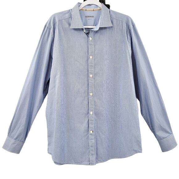 NAPAPIJRI Geographic Urban Fit Blue & White Striped Button-Up Shirt Men's Sz XL - Picture 1 of 10
